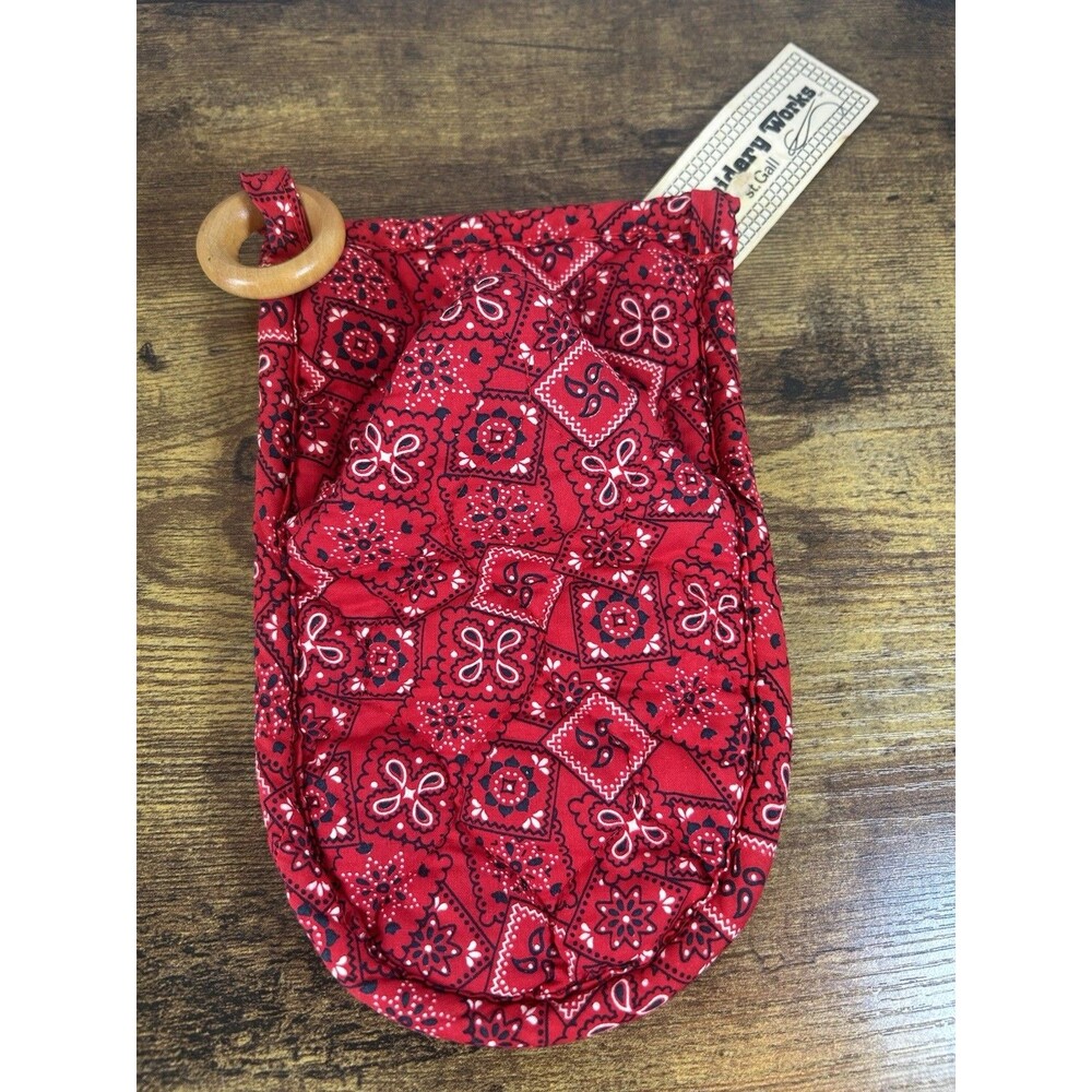 Vintage Cottagecore Embroidered Oven Mitt Red Bandana Sunbonnet Girl New Tag - Picture 6 of 13